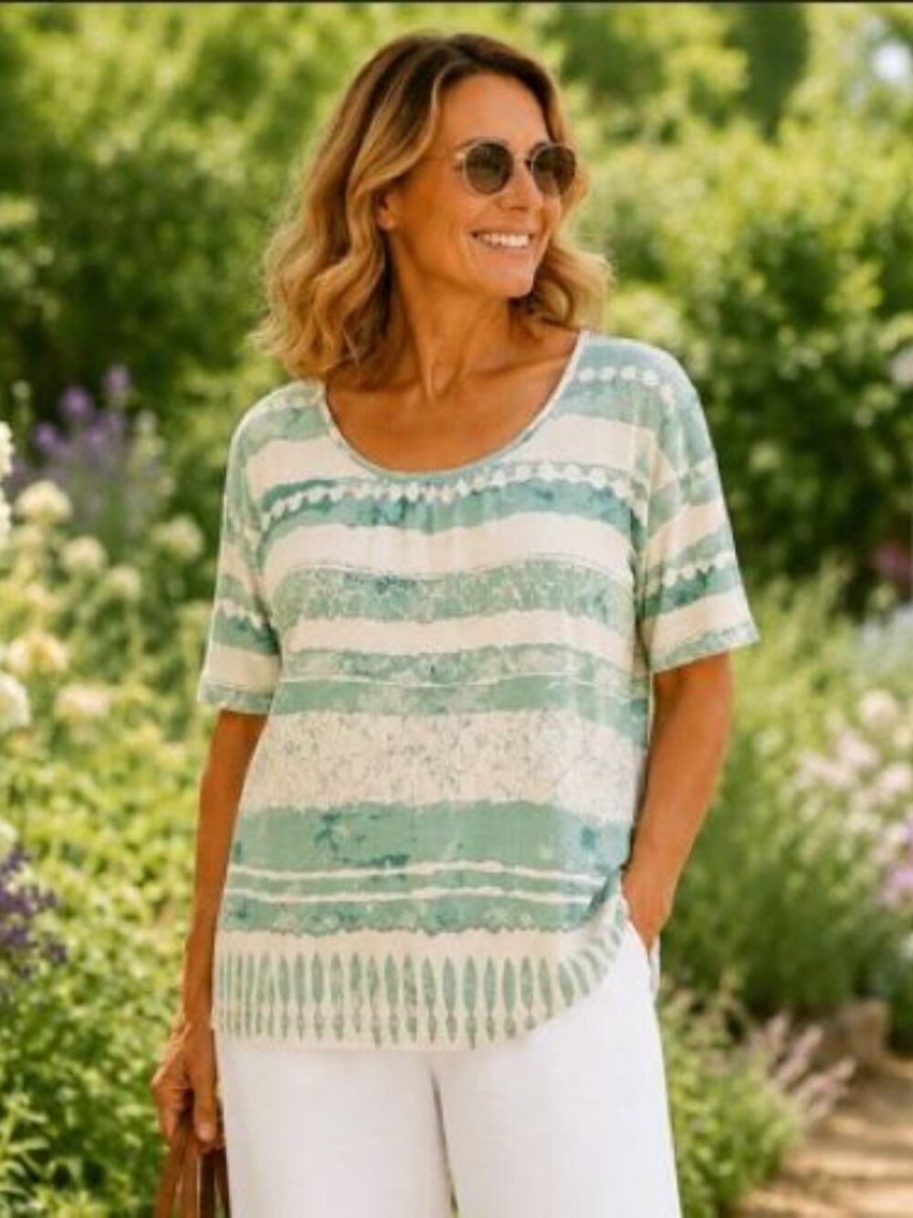 Chicos Mint Watercolor Stripe T Top Casual Artsy Size 3